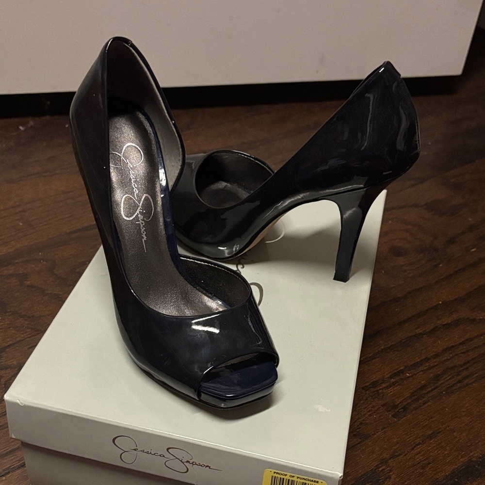 Jessica Simpson Glossy Black Peep Toe Heels